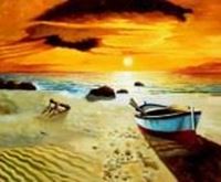 Εικόνα της Sonnenuntergang am Strand von Sylt c91068 50x60cm exzellentes Ölgemälde