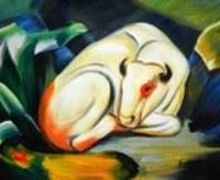 Resim Franz Marc - Der weiße Bulle c91081 50x60cm Expressionismus Ölgemälde