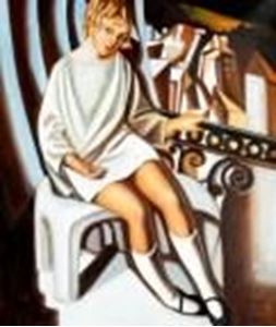 Picture of Homage of T. de Lempicka - Kizette auf dem Balkon c91109 50x60cm Ölbild handgemalt