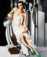 Afbeelding van Homage of T. de Lempicka - Portrait der Madame Allan Bott c91111 50x60cm Ölbild handgemalt