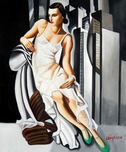 Afbeelding van Homage of T. de Lempicka - Portrait der Madame Allan Bott c91111 50x60cm Ölbild handgemalt