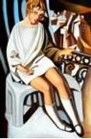 Afbeelding van Homage of T. de Lempicka - Kizette auf dem Balkon d91145 60x90cm Ölbild handgemalt