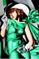 Afbeelding van Homage to T. de Lempicka - Mädchen in Grün mit Handschuhen d91149 60x90cm Art Deco Ölbild handgemalt
