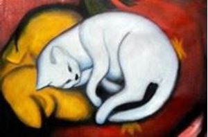 Afbeelding van Franz Marc - Weiße Katze d91240 60x90cm Expressionismus Ölgemälde handgemalt