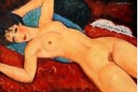 Image de Amedeo Modigliani - Akt mit blauem Kissen d91535 60x90cm exzellentes Ölbild