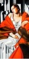 Afbeelding van Homage to T. de Lempicka - Portrait der Madame Boucard f91261 60x120cm Art Deco Ölgemälde handgemalt