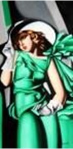 Afbeelding van Homage to T. de Lempicka - Mädchen in Grün mit Handschuhen f91262 60x120cm Art Deco Ölbild handgemalt