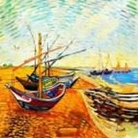 Afbeelding van Vincent van Gogh - Fischerboote am Strand g91305 80x80cm Ölgemälde handgemalt