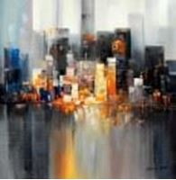 Picture of Abstrakt New York Manhattan Skyline bei Nacht g91321 80x80cm Gemälde handgemalt