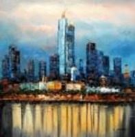 Afbeelding van Modern Art Skyline Frankfurt am Main II g91338 80x80cm exzellentes Ölgemälde handgemalt