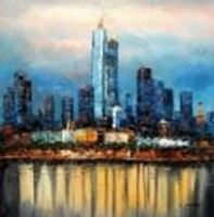 Εικόνα της Modern Art Skyline Frankfurt am Main II g91338 80x80cm exzellentes Ölgemälde handgemalt