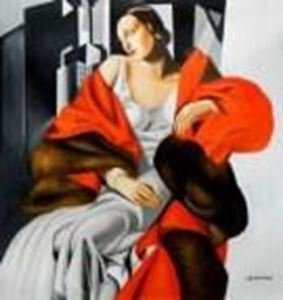 Afbeelding van Homage to T. de Lempicka - Portrait der Madame Boucard g91339 80x80cm Art Deco Ölgemälde handgemalt