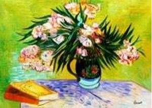 Bild von Vincent van Gogh - Vase mit Oleandern und Bücher i91359 80x110cm Ölbild handgemalt