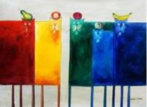 Picture of Pop Art - Das lustige bunte Katzenquintett i91376 80x110cm witziges Ölbild