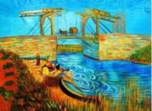 Afbeelding van Vincent van Gogh - Brücke von Langlois mit Wäscherinnen i91386 80x110cm imposantes Ölbild