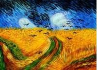 Afbeelding van Vincent van Gogh - Kornfeld mit Krähen i91394 80x110cm Ölgemälde handgemalt