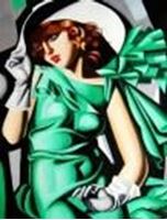Afbeelding van Homage to T. de Lempicka - Mädchen in Grün mit Handschuhen k91400 90x120cm Art Deco Ölbild handgemalt
