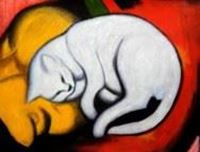 Afbeelding van Franz Marc - Weiße Katze k91403 90x120cm Expressionismus Ölgemälde handgemalt