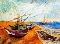 Afbeelding van Vincent van Gogh - Fischerboote am Strand k91417 90x120cm Ölgemälde handgemalt