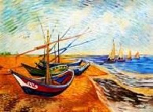 Immagine di Vincent van Gogh - Fischerboote am Strand k91417 90x120cm Ölgemälde handgemalt