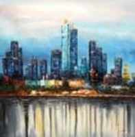 Εικόνα της Modern Art Skyline Frankfurt am Main II m91436 120x120cm exzellentes Ölgemälde handgemalt