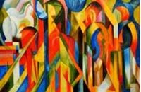 Afbeelding van Franz Marc - Stallungen p91498 120x180cm Expressionismus Ölgemälde handgemalt