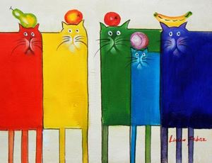 Εικόνα της Pop Art - Das lustige bunte Katzenquintett a91564 30x40cm witziges Ölbild