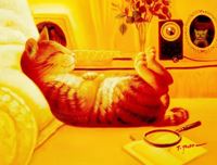Εικόνα της Modern Art - The chilling cat a91570 30x40cm putziges Ölgemälde handgemalt