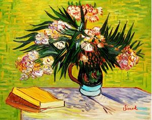 Picture of Vincent van Gogh - Vase mit Oleandern und Bücher b91598 40x50cm Ölbild handgemalt