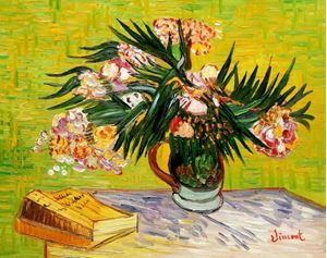 Image de Vincent van Gogh - Vase mit Oleandern und Bücher b91599 40x50cm Ölbild handgemalt