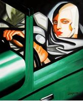 Afbeelding van Homage of T. de Lempicka - Tamara im grünen Bugatti c91611 50x60cm Ölbild handgemalt