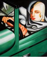 Afbeelding van Homage of T. de Lempicka - Tamara im grünen Bugatti c91612 50x60cm Ölbild handgemalt