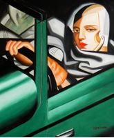 Afbeelding van Homage of T. de Lempicka - Tamara im grünen Bugatti c91618 50x60cm Ölbild handgemalt