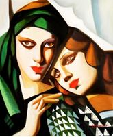Afbeelding van Homage of Tamara de Lempicka - Der grüne Turban c91619 50x60cm exquisites Ölbild