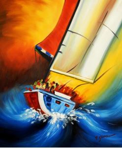 Εικόνα της Segelschiff hart am Wind c91621 50x60cm beeindruckendes Ölgemälde