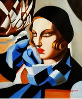 Afbeelding van Homage of Tamara de Lempicka - Der blaue Schal c91622 50x60cm Ölbild handgemalt