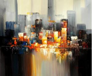 Afbeelding van Abstrakt New York Manhattan Skyline bei Nacht c91639 50x60cm Gemälde handgemalt