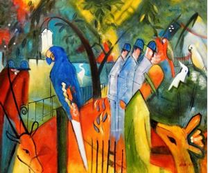 Afbeelding van August Macke - Zoologischer Garten c91640 50x60cm exzellentes Ölgemälde