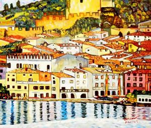 Afbeelding van Gustav Klimt - Malcesine am Gardasee c91649 50x60cm Ölbild handgemalt