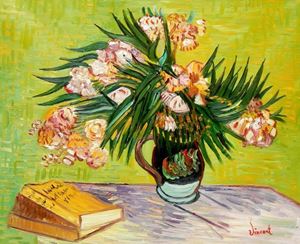 Image de Vincent van Gogh - Vase mit Oleandern und Bücher c91656 50x60cm Ölbild handgemalt