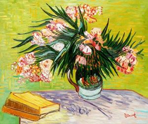 Image de Vincent van Gogh - Vase mit Oleandern und Bücher c91657 50x60cm Ölbild handgemalt