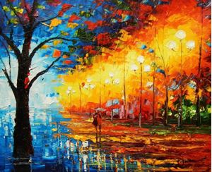 Picture of Modern Art - Berlin Tiergarten im Mondschein c91659 50x60cm Ölbild handgemalt