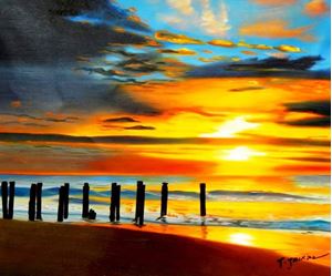 Picture of Modern Art - Nordsee Sonnenuntergang c91670 50x60cm handgemaltes Ölbild