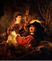 Afbeelding van Rembrandt - Selbstportrait mit Saskia c91992 50x60cm edles Ölgemälde Museumsqualität