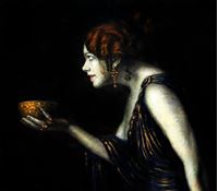 Afbeelding van Franz von Stuck - Tilla Durieux als Circe c91993 50x60cm edles Ölgemälde handgemalt Museumsqualität
