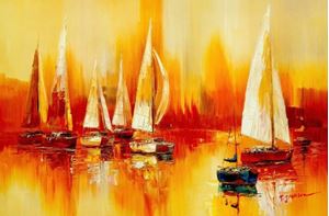 Afbeelding van Segelboote auf dem Gardasee d91679 60x90cm modernes Gemälde handgemalt
