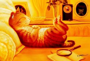 Εικόνα της Modern Art - The chilling cat d91681 60x90cm putziges Ölgemälde handgemalt