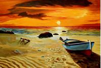Afbeelding van Sonnenuntergang am Strand von Sylt d91686 60x90cm exzellentes Ölgemälde