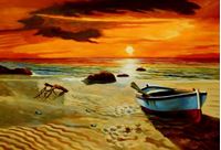 Obrazek Sonnenuntergang am Strand von Sylt d91687 60x90cm exzellentes Ölgemälde