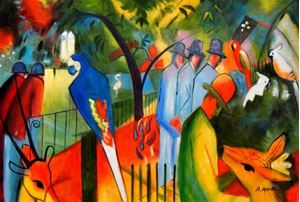 Afbeelding van August Macke - Zoologischer Garten d91696 60x90cm exzellentes Ölgemälde